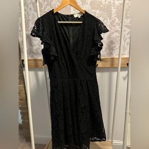 MISSMAY Women's Vintage Floral Lace Ruffle Sleeve V Neck Cocktail dress